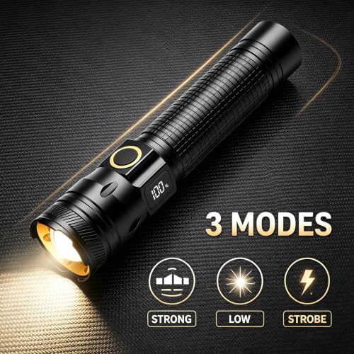 Gotellx 1 Pack Rechargeable LED Flashlight with Digital Power Display, USB-C