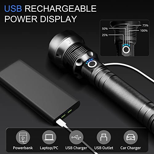 Rechargeable LED Flashlights, 100000 High Lumens Super Bright Flashlights with 5 Modes Waterproof Zoomable Flash Light for Outdoor Emergency