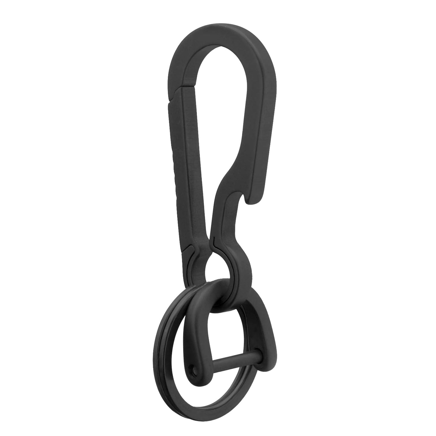 PJYTAC Black Titanium Carabiner Keychain, Quick Release Heavy Duty Key Clip Bottle Opener with Titanium Keyring D Ring for Car Keys