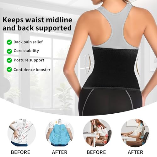 Waist Trainer for Women - Adjustable Sweat Belt for Fat Burning - Black, Medium