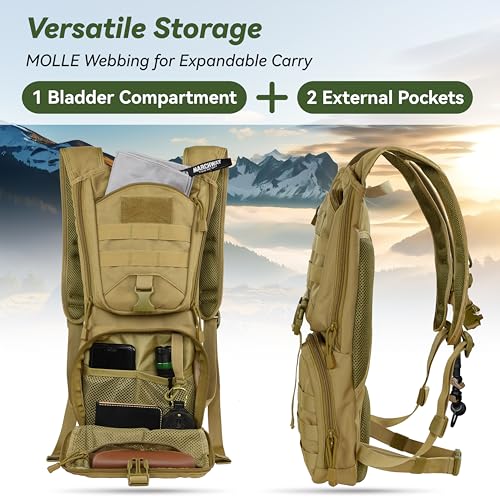 Tactical Molle Hydration Pack Backpack with 3L Bladder - Tan