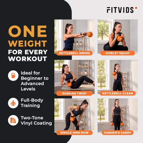 Fitvids 25lb Cast Iron Kettlebell for Strength Training Home Gym Equipment