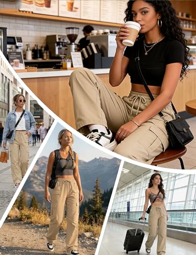 Women's Khaki Cargo Hiking Pants 30-Inch Inseam Quick Dry Outdoor Travel Utility Pants
