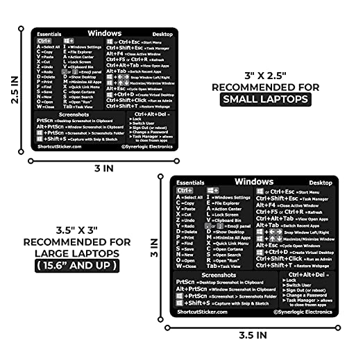 Windows Keyboard Shortcut Sticker - Black, Small - Essential Cheat Sheet