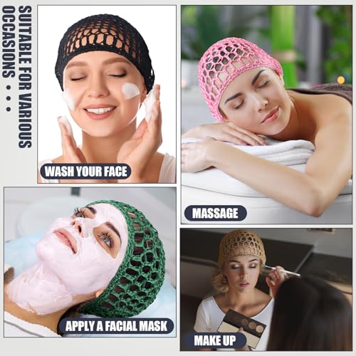 Mesh Crochet Hair Nets Set - 4 Pcs in Black, Green, Pink, Beige