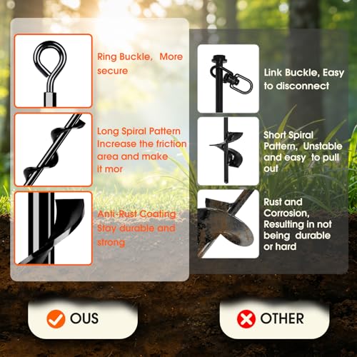 Heavy Duty Ground Anchors - 4 X 14" Screw-in Stakes for Tents, Trampolines, Canopies