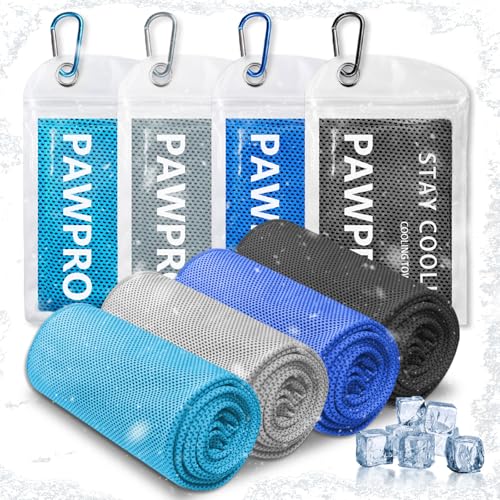 Cooling Towels 4-Pack - Soft & Breathable Microfiber - Light Blue/Royal Blue/Black/Grey
