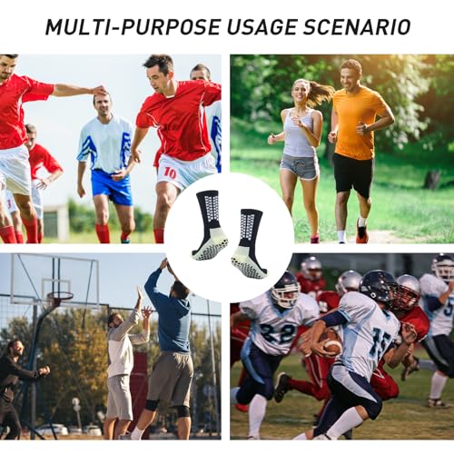 8 Pairs Men's Non-Slip Soccer Socks - Breathable Grip Sports Socks - Black