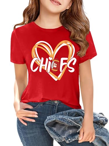 Kids Football Game Day T-Shirt - Short Sleeve Tee Red - 9-10 Years
