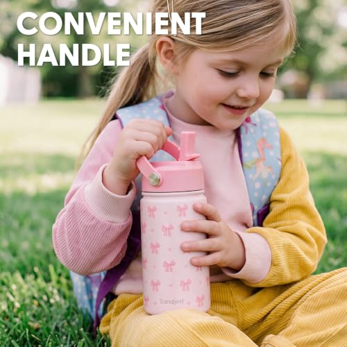 SANDJEST Bow Kids Water Bottle 12oz Insulated Stainless Steel Pink Bow - Variation 1