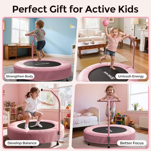 Kids Toddler Trampoline 36'' with Foam Handle - Pink-Classic