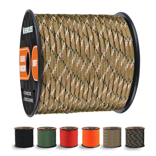 650lb Paracord Rope - 9 Strand Parachute Cord, 100 Feet - Brown Camo