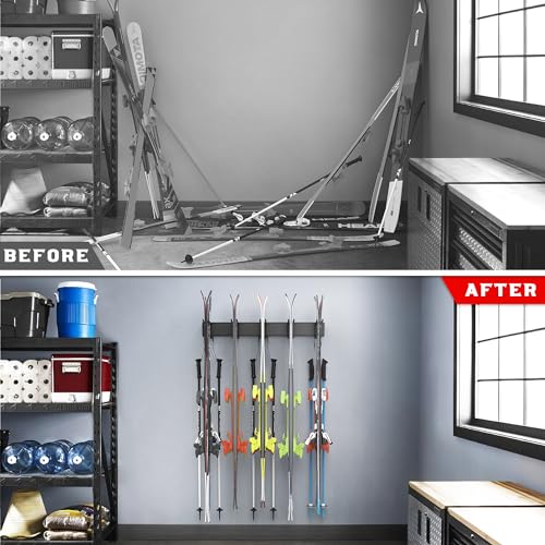 Wall Mounted Ski Rack - 10 Pairs Ski Storage Holder, 300lbs Capacity