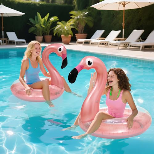 Inflatable Flamingo Pool Floats Set with Pump - Kids & Adults Summer Floaties