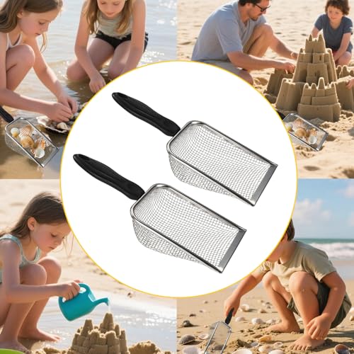Lasuroa 2pcs Beach Mesh Sand Shovels Stainless Steel with Plastic Handle, 3.8+5mm