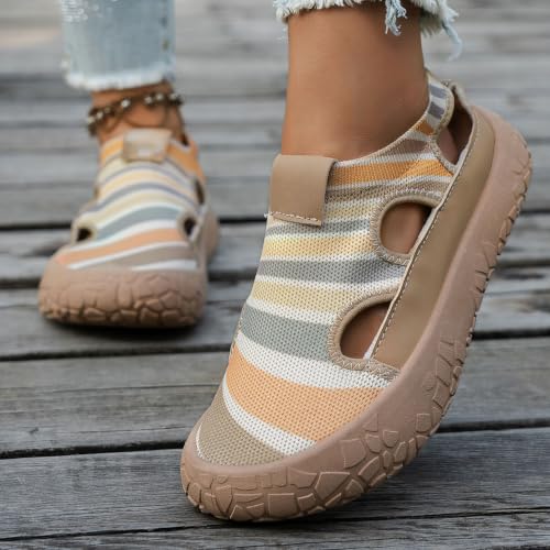 Chunky Platform Sneakers for Women - Khaki Wedge Walking Shoes