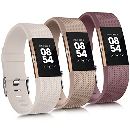 Adjustable Sport Bands for Fitbit Charge 2 - 3 Pack, Starlight/Milk Tea/Smoke Violet, Small