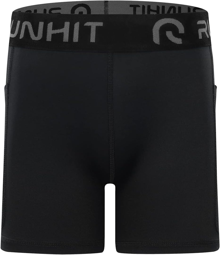 Runhit 4" Youth Girls Volleyball Shorts - Compression Spandex Biker Shorts with Pockets for Dance & Gymnastics