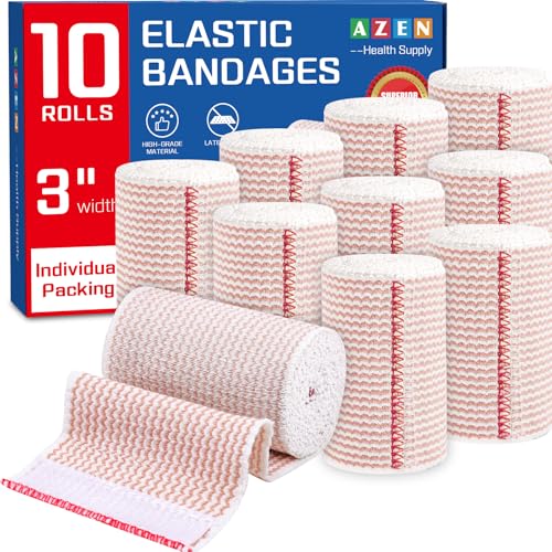 10 Pack 3 Inch Elastic Bandage Wrap - Latex-Free Compression Bandages