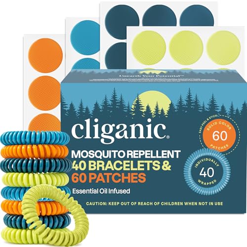 100 Pack Cliganic Mosquito Repellent Bracelets & Stickers - Long-Lasting, Deet-Free, Family Safe