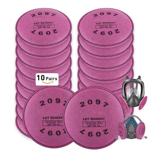 (10 Pairs) 2097 Filter for Respirator,2097 Respirator Filter Cartridges with Activated Carbon Layer for Filtration of Asbestos, and Organic Vapor Odors.