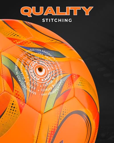American Challenge Soccer Ball Size 3, 4 & 5 - Orange/Yellow, Durable Outdoor Training Ball