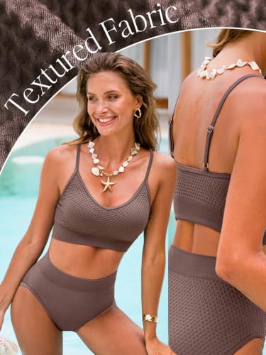 Cupshe Women's Bikini Set Two-Piece Sporty Textured Swimwear Taupe Brown Medium