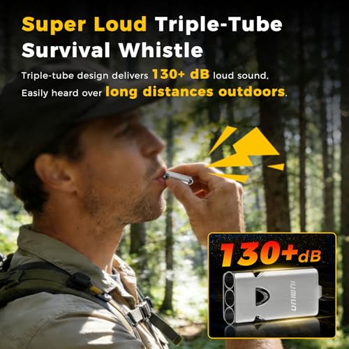 Stainless Steel 3-Tube Emergency Survival Whistle 130dB Waterproof Keychain Pack