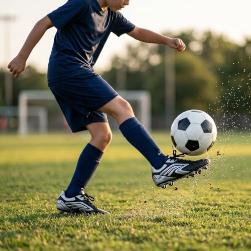 Vizari Big Kid Soccer Cleats Youth Firm Ground Football Shoes Black/Silver