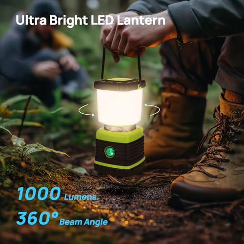 Consciot 4 Pack Green Battery-Powered LED Camping Lanterns 1000LM Dimmable & Water-Resistant