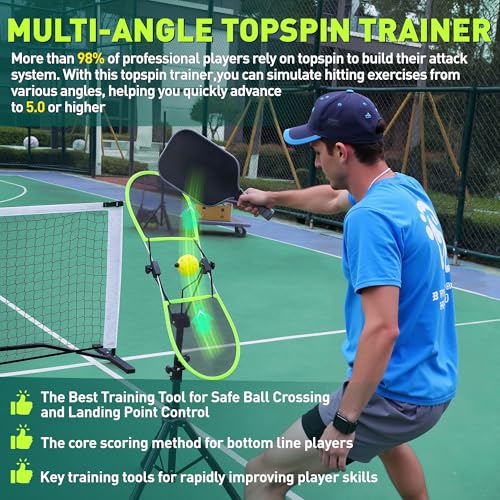 WAOPSO Pickleball Topspin Trainer,Solo Pickleball Practice Equipment,Portable Pickleball Training aids- Master Topspin&Backspin Techniques,Multi-Setting Trainer for Courts,Homes&Beyond