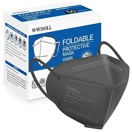 WWDOLL KN95 Face Mask 50 Pack, 5-Layers Breathable KN95 Masks, Gray