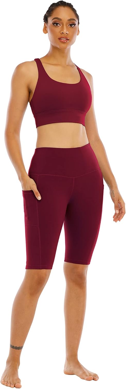 WHOUARE Biker Yoga Shorts - High Waisted with Pockets for Women | 4 Pack Tummy Control Athletic Shorts