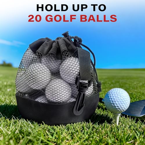 Black 3-Piece Golf Ball Bags with Drawstring - Nylon Mesh Storage for Outdoor Golf