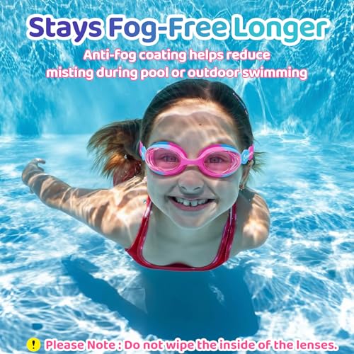 Kids Swimming Goggles Anti-Fog Leak-Proof for Ages 3-8 - Rose Blue