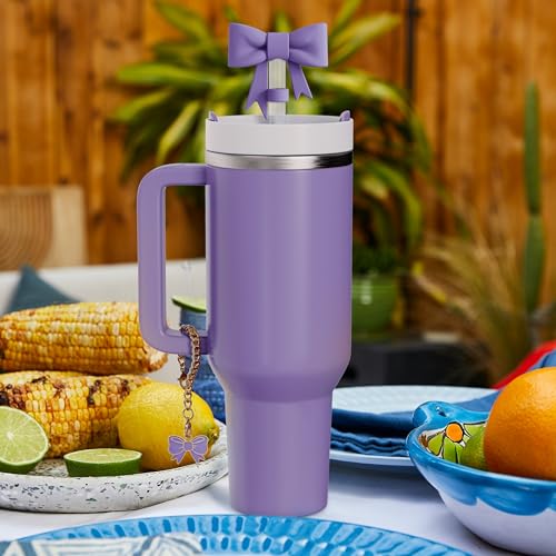Bow Straw Topper and Charm Set for 30 & 40 Oz Tumblers - Purple