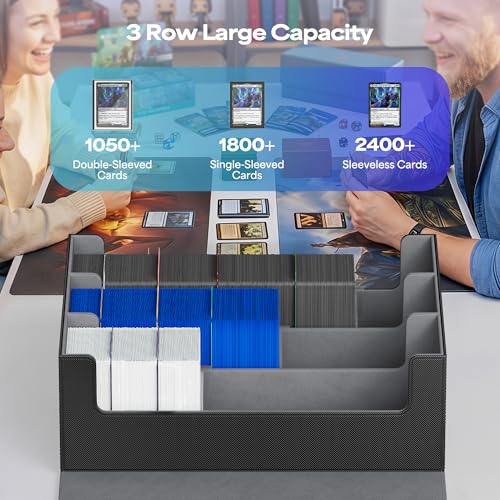 Card Storage Box for 1800+ Sleeved Cards - PU Leather Organizer with Dividers