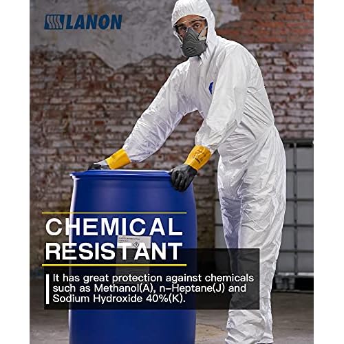 LANON 3 Pairs PVC Chemical Gloves, Thick Rubber Work Gloves, Heavy-Duty, EN 374/388, Acid, Alkali and Oil, Non-Slip, Large