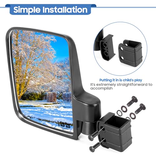 Golf Cart Side Mirrors - HD Shatterproof Glass, 180° Adjustable