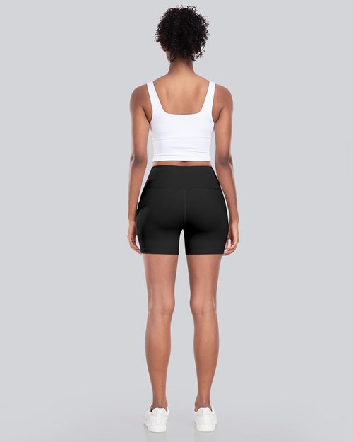 CHRLEISURE Women's High Waisted Biker Yoga Shorts - Tummy Control, 5-Inch, with Pocket