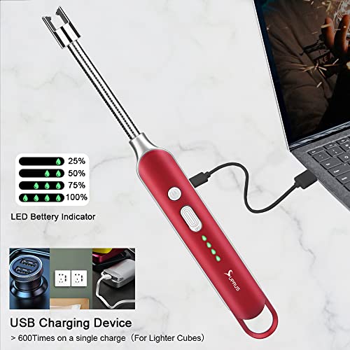 Electric Rechargeable Arc Lighter with LED Display - Red