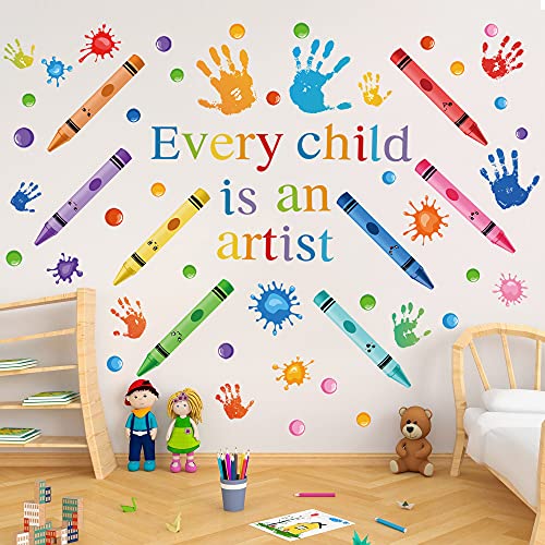 Colorful Artist Wall Decals - Inspirational Crayon & Paint Splash Stickers for Nursery, Classroom & Playroom