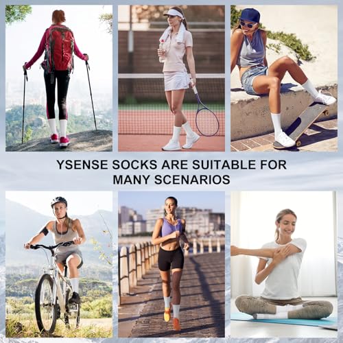 Compression Crew Socks for Women - 6 Pairs, Hiking & Running - White Gray