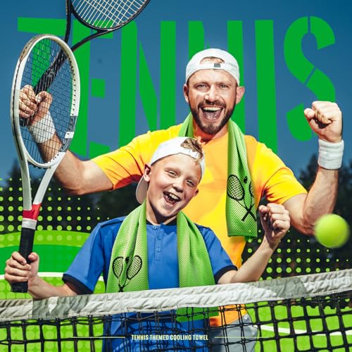 Tennis Cooling Towels Bulk - Microfiber Sports Towels for Hot Weather, 12-Pack 32x12 Inches - Tennis Theme