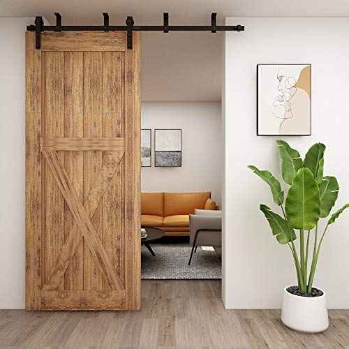 CCJH 6FT Ceiling Mount Bracket Sliding Barn Door Hardware Kit Black,Strong Bearing, Low Ceiling L-Shape Bracket System, Fit 36" Wide Single Door Panel (Basic Style)