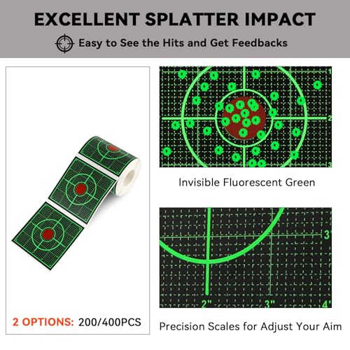 Reactive Paper Shooting Target Stickers - 200 PCS Green Splatter