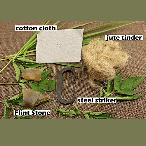 PSKOOK Flint and Steel Fire Starter Kit - High Carbon Steel Striker with Flint, Jute, Tinder