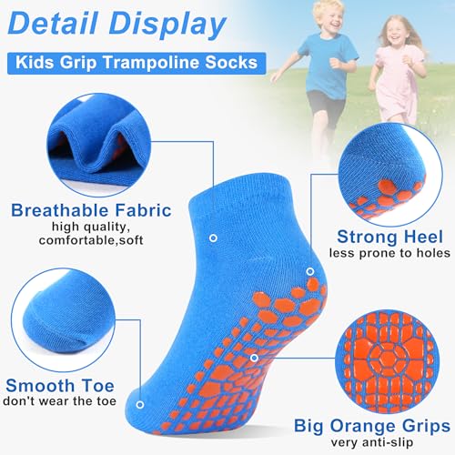 Non-Slip Kids Trampoline Socks with Grippers - 6-9 Years Black/Purple/Blue/Green