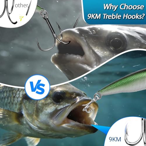 Treble Fishing Hooks - High Carbon Steel, 10 Pcs for Salmon & Trout
