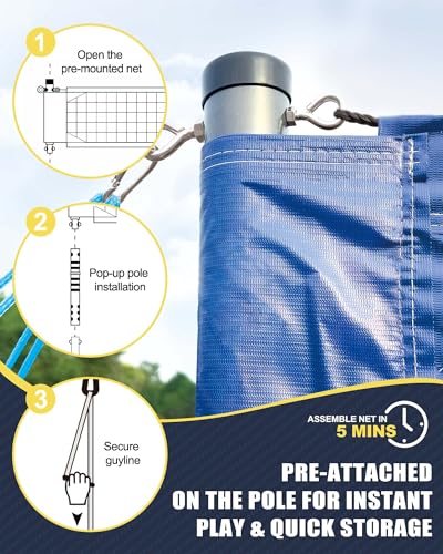 Regulation Volleyball Net Set - Heavy Duty Portable - Blue